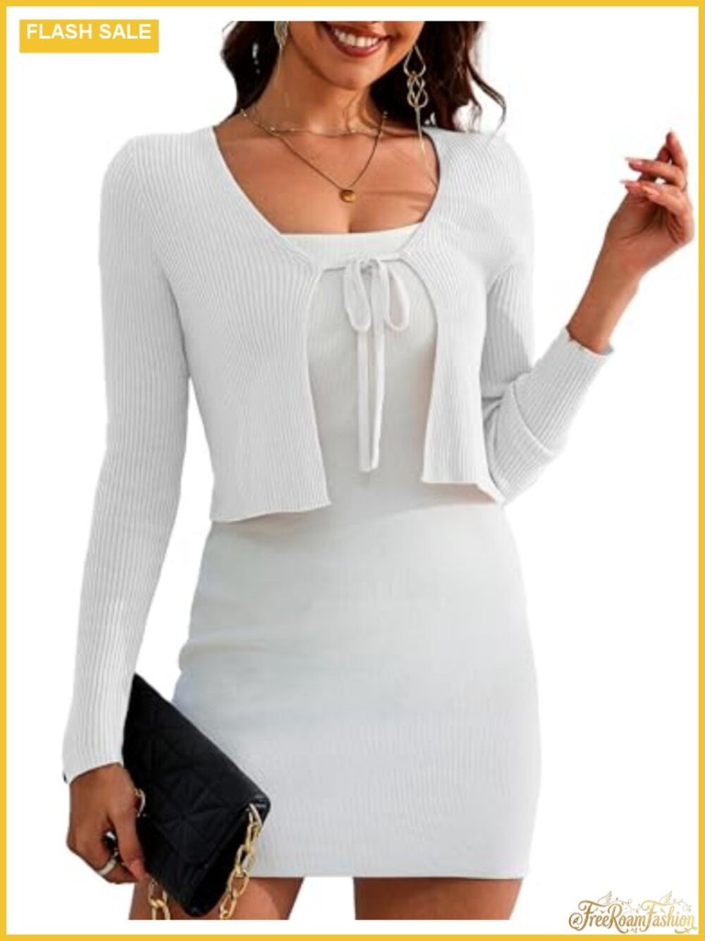 Shrug Cardigan Sweater Knitted Cropped Front Tie Open Front Fall Layer